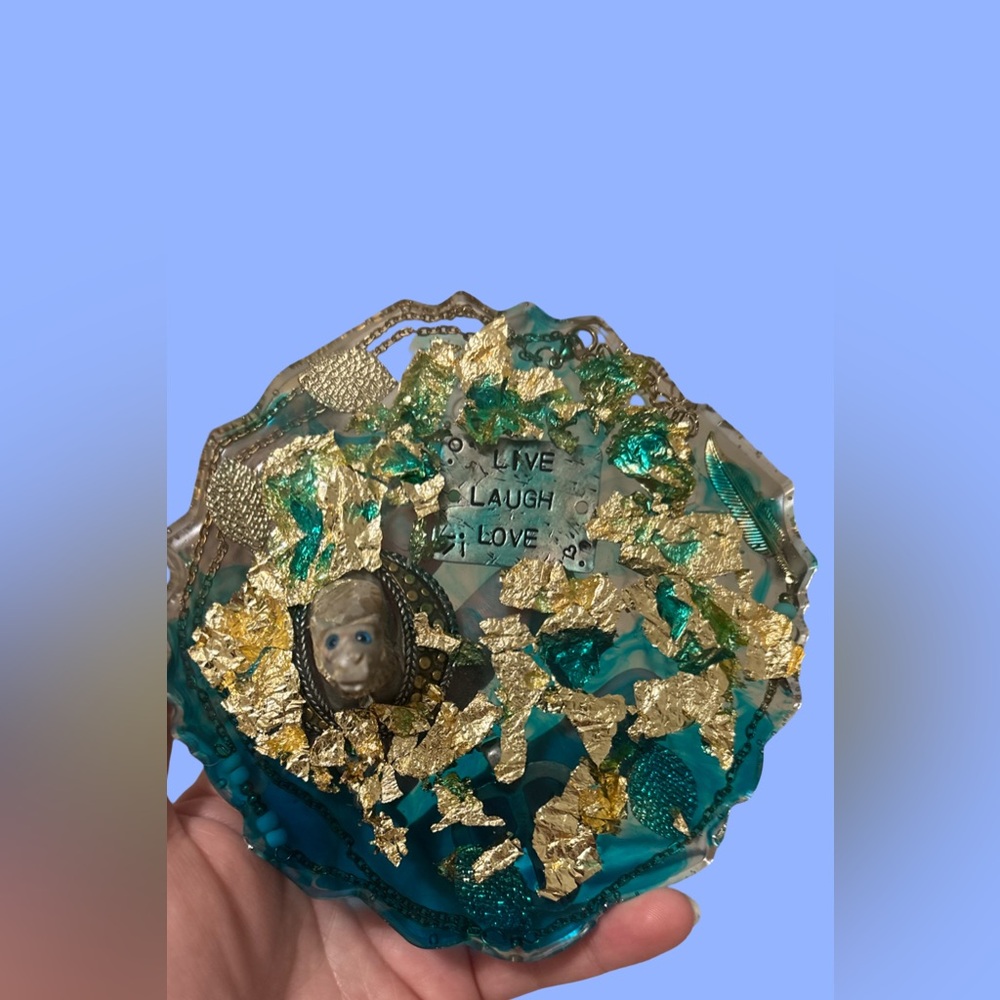 Decorative coaster with Gold and turquoise Accents
